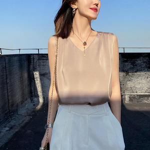 Camicette Formali in Seta Eleganti da Donna <span class=keywords><strong>Senza</strong></span> <span class=keywords><strong>Maniche</strong></span> Top di Lusso Moda Femminile Bianco Raso Camicette Estive da Ufficio per Donna - Product Image 3