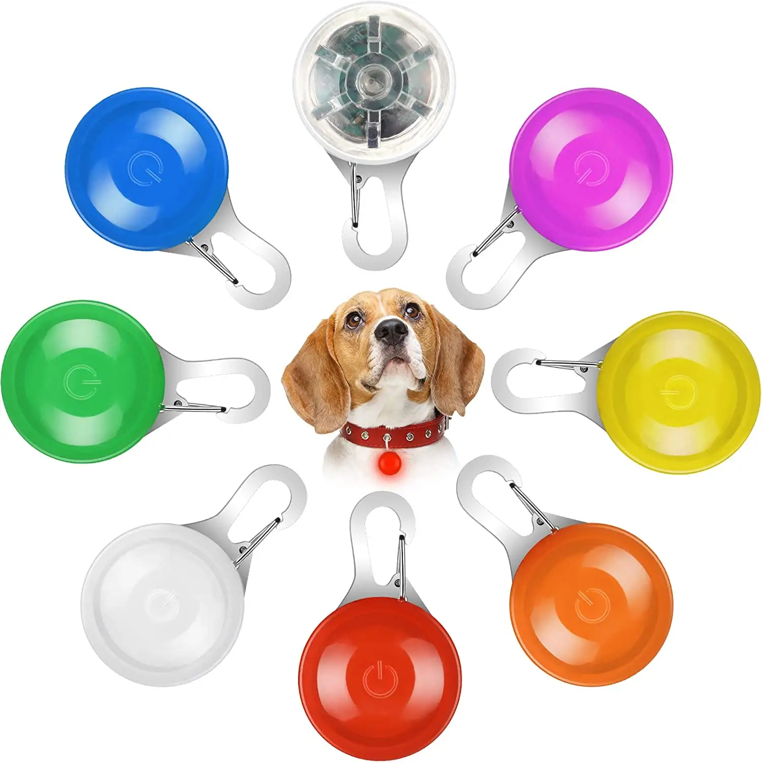 Pet Colorful Led Round Pendant Dog Pendant Luminous Night Light Flashing Dog Cat Clip On Necklace Collar Pendant