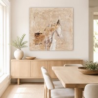 Peintures et décorations murales Giclée Wabi-Sabi Cheval Abstrait sur Toile Carrée avec Cadre en Aluminium pour Salon, Entrée, Hôtel, Grande Taille
