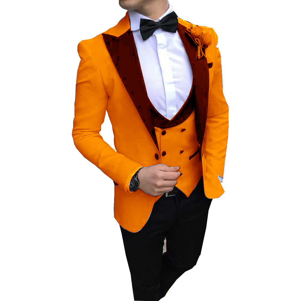 Último estilo Slim Fit hombres trajes para boda con negro novio