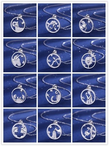 12 조디악 보석 사자 스타 펜던트 순수 실버 925 Constella-tions 매력 목걸이 보석 - Product Image 3