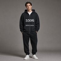 Sweat-shirt à capuche décontracté pour homme, coupe ample, 350 g, 100 % coton, fermeture éclair intégrale, avec poche