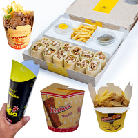 Boîte de présentation jetable personnalisée pour shawarma halal avec compartiments pour coupes de houmous à l'ail et frites, idéale pour brunch et emballage alimentaire