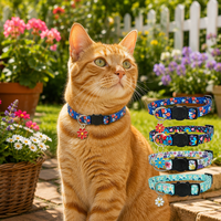 Collier pour chat à imprimé floral avec pendentif fleur, boucle de sécurité détachable, collier réglable pour chaton et petits chiens, usage quotidien