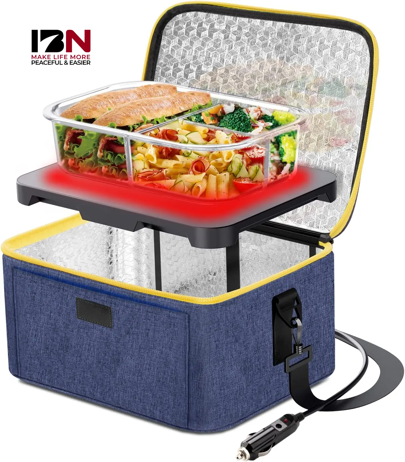 Portable Oven 24V 70W Electric Heating Lunch Box for Work Reheating and Cooking Meals Car Food Warmer