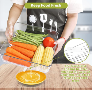 Paquete de 10 contenedores Organizadores de plástico transparente para refrigerador, tapas apilables para almacenamiento de alimentos, nevera, bebidas, frutas, encimeras de cocina - Product Image 2