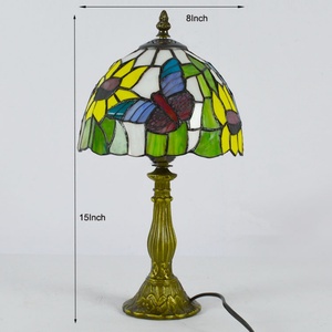 LongHuiJing Tiffany 8 Inch Style Sunflower Lampshade Table Lamps Vintage Pastoral Bedside <b>Lights</b> Butterfly Stained Glass Lamp - Product Image 2