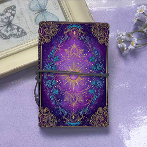 Carnet A6 de style vintage avec fermeture à cravate fait à la main 160 pages cadeau d'anniversaire parfait pour belle-sœur avec congé d'or violet - Product Image 2