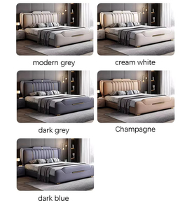 Cadre de lit moderne en bois de chêne européen avec rembourrage en cuir et <span class=keywords><strong>sommier</strong></span> <span class=keywords><strong>à</strong></span> <span class=keywords><strong>ressorts</strong></span>, avec rangement, durable et écologique, ensemble de lit de taille spéciale - Product Image 6
