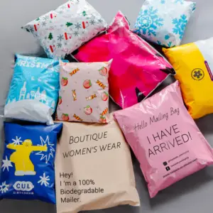 Bolsas de correo pequeñas personalizadas, embalaje de envío Rosa biodegradable, poliéster, logotipo personalizado de plástico