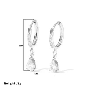 Nouveauté mode, boucles d'oreilles créoles brillantes en acier inoxydable plaqué or 18 carats, hypoallergéniques, avec pendentif en zircon en forme de larme pour femmes - Product Image 6