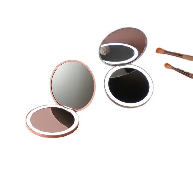 Small Rechargeable LED Compact Makeup Mirror Handheld Mini Purse Pocket Light for Travel and Handbag Makeup Application