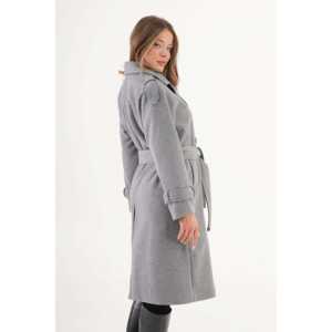 Manteau trench en cachemire anthracite pour femme avec détail épaulettes et ceinture - Vente en gros - Product Image 5