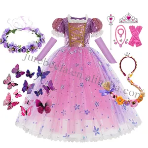 Großhandel Dress Up Rapunzel Kleider Pailletten Mädchen Lila Party Hochzeits kleid Weihnachten Halloween Cosplay Prinzessin Kostüme