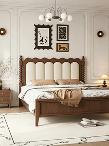 Traditional Upholstered Wooden <b>Bed</b> <b>Frame</b> Queen Size Fabric Headboard Soft <b>Bed</b> with Arched Design - Product Image 4
