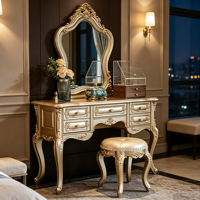 Ensemble de coiffeuse de luxe en bois massif sculpté doré, style français européen, pour chambre à coucher, villa, hôtel, OEM ODM, vente en gros