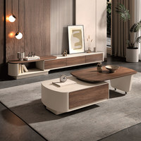 Nouvel ensemble table basse extensible et meuble TV de style moderne vintage, mobilier multimédia en bois de luxe minimaliste pour petit salon