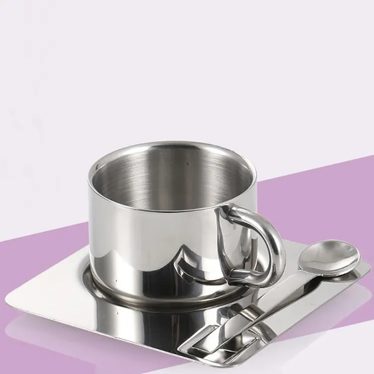 Hot Sale Stainless Steel Coffee Cup Set Wholesale Dinnerware Sets Coffee Mug With Spoon and Dish