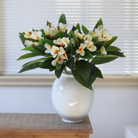 Bunga Plumeria Frangipani Buatan Tangan Premium Sentuhan Asli Eropa Tangkai Panjang 62cm Laris Manis untuk Dekorasi Rumah dan Pernikahan