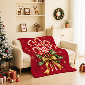 Couverture imprimée en forme de canne à sucre de Noël, rouge, rectangulaire, en tissu polaire flanelle, décoration de maison, style classique d'hiver - Product Image 2