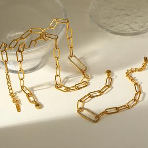 Modern Fashion Jewelry 18K <b>Gold</b> Plated 304 Stainless Steel Zircon Geometric Necklace for Women Cable Chain <b>Cross</b> Chain Design - Product Image 3