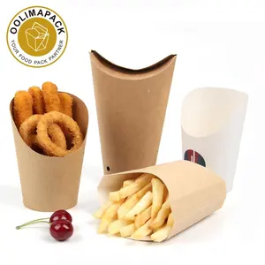 Packaging Cone Custom Logo Take Away Fast Food Disposable Printing French Fries Paper Cone Hoder Packing
