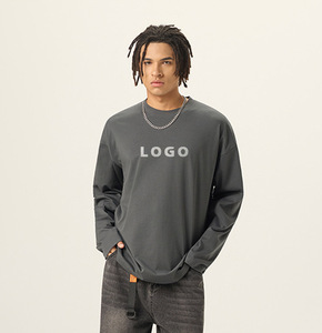 เสื้อยืดแขนยาวผู้ชายไซส์ใหญ่ ขายส่ง ผ้าฝ้ายเจอร์ซีย์ 100% คอกลม สไตล์ลำลอง พิมพ์ลายตัวอักษร ด้านหน้ามีโลโก้ - Product Image 1