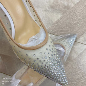 Sexy Transparent Luxury Rhinestones Crystals Woman Pump Shoes 10cm Heels Raw Leather Wedding Bridal Pumps Shoes Ladies Stilettos - Product Image 4