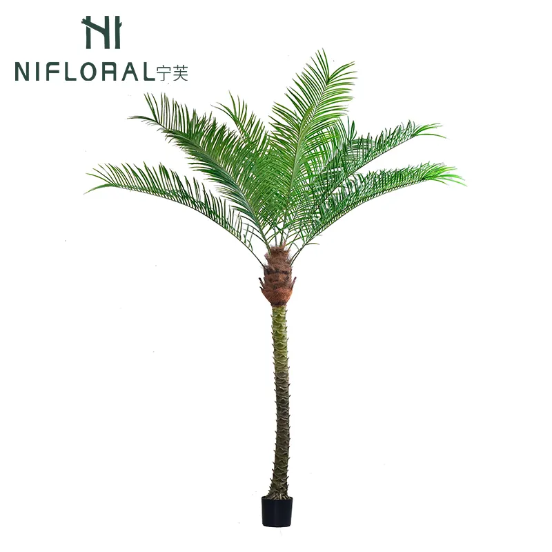Nifloral में हटाने योग्य पत्तियां बड़े कृत्रिम ताड़ के पेड़ 220CM प्लास्टिक काले पॉट