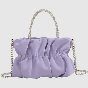 Trending Luxury Designer Handbags 2023 Women Rhinestones Handle Shoulder Bags For Wedding Party Ladies Pleated Small Ruched Bags
