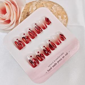 OEM Kit de nail art rouge dégradé 3D de haute qualité, nouvelle arrivée, design carré, en acrylique fait main, avec strass à presser pour les doigts - Product Image 4