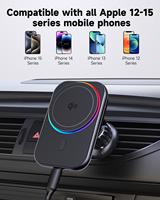   Support de chargeur de voiture sans fil certifié RGB avec éclairage, refroidissement par glace, fixation magnétique et puissance de sortie de 15W