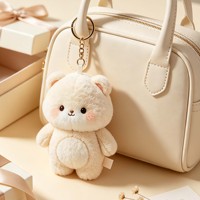 Porte-clés en peluche ours blanc crème Kawaii, mini pendentif visage d'ours mignon et moelleux, animal en peluche doux, anneau de sac, cadeau personnalisé OEM ODM