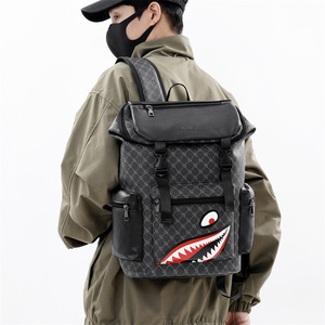 Lanchi Men's Plaid Shark Laptop <b>Backpack</b> <b>Waterproof</b> Wear Resistant Large Capacity Travel <b>Backpack</b> For Everyday Use - Product Image 1