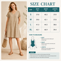 Robe trapèze décontractée pour femme en mélange de lin 220 GSM, col en V, manches courtes, respirante, couleur unie, personnalisable avec logo OEM ODM, tailles XS-5XL