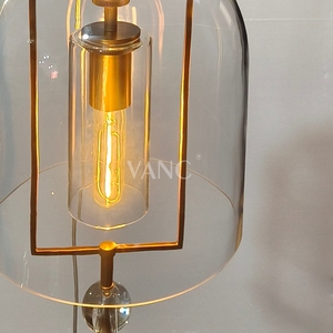 Lampadario a Sospensione Moderno Vintage a Forma di Campana in Ottone, Acciaio e Cristallo per Sala da Pranzo, Soffitti Alti, Villa, Illuminazione Interna - Product Image 3