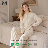 Ensemble Coordonné Luxe en Lin Mélangé Tricoté Gaufré pour Femme – Haut Boutonné à Manches Longues et Pantalon Large – Tenue Décontractée pour le Week-end SOFT19