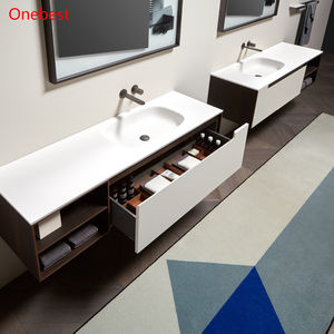 Meuble-lavabo de salle de bain en marbre blanc avec lavabo, meuble de salle de bain d'hôtel d'occasion - Product Image 1