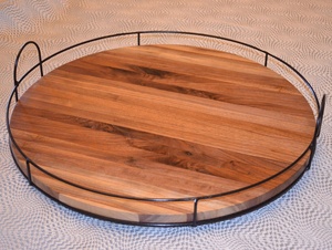 Large Rotating Walnut Wooden Lazy Susan Turntable With Metal <strong>Rails</strong> in Handmade - Product Image 3