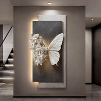 Peinture murale LED de luxe 2026, grande décoration murale 3D effet sable, lampe décorative papillon pour salon et entrée