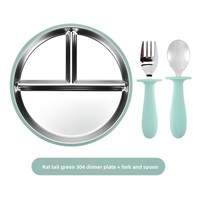 Assiette à compartiments en silicone pour bébé, fourchette et cuillère pour enfants, vaisselle 20CM, ensemble d'alimentation en silicone anti-chute avec ventouse