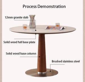 Table à manger en bois durable, écologique et faite à la main, avec plateau circulaire en pierre et pieds en bois, pour cuisine, restaurant, salle de bain, hôtel - Product Image 6