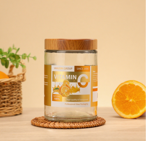 Pot de poudre de capsule de supplément de croissance de cheveux 200ml 250ml pilules rondes de pharmacie pot de supplément en verre boîte de papier ronde avec couvercle en bois - Product Image 3