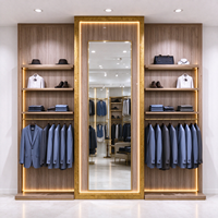 Présentoir de Magasin de Vêtements avec Cadre en Tube Doré, Poteau en Bois, Base en Marbre et Tringle Suspendue, Certifié CE ETL, Vente en Gros pour Boutiques