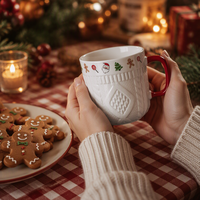 Ensemble de 2 tasses en céramique de 350 ml avec poignée, motif de pull blanc de Noël en relief, pour couples, cadeau festif, souvenir