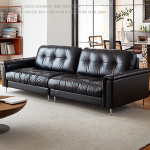 Bauhaus Designer Nebula Waxed Leather <b>Sofa</b> Retro <b>Black</b> Genuine Leather Couch for Small Living Room - Product Image 4