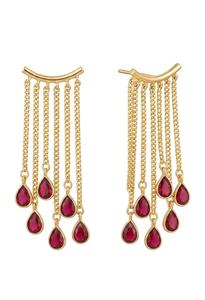 Gold Plated Chain Tassel <b>Earrings</b> | Stone Drop Charms Women's Dangle Fringe Wedding - Product Image 2