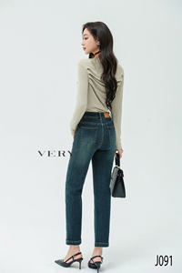 Pantalones vaqueros de Mujer ajustados Pantalones vaqueros de cintura alta Pantalones de pierna recta de Estilo Vintage para la vida informal - Product Image 3