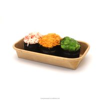 Boîte alimentaire jetable en papier kraft écologique pour la restauration de sushis avec couvercle transparent, gaufrage et laminage mat, recyclable