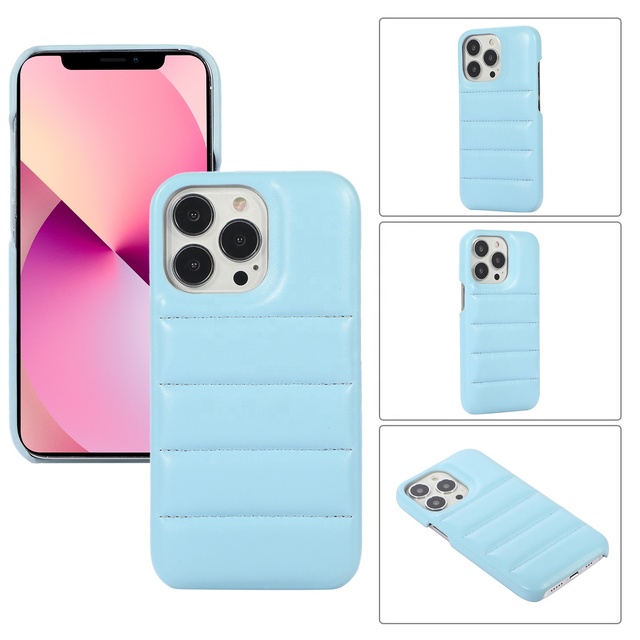 Hot Sale Custom Fashion Silver Handy Puffer Phone Case for iPhone 11 12 13 Pro Max Soft Cotton down Jacket Mobile Phone Case
